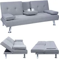 Mendler 3er-Sofa HWC-F60, Couch Schlafsofa Gästebett, Tassenhalter verstellbar 97x166cm ~ Textil, hellgrau