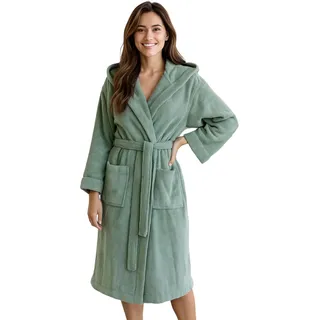 Morgenstern Bademantel Damen mit Kapuze 100% Baumwolle Frottee OEKO-TEX® Morgenmantel Marina Schilf-Grün Gr. XL - XL