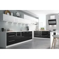 L-Form Küchenzeile PLATINUM Einbauküche weiß Fronten schwarz Hochglanz 60407830
