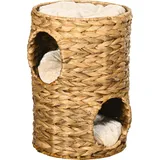PawHut Kratztonne, 47 cm hoch Katzentonne mit 2 Ebenen, Katzenturm aus Wasserhyazinthe,