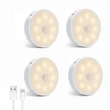 Butilove Nachtlicht mit Bewegungsmelder 4 Stück, 8 LEDs USB-Akku-Nachtlicht mit 3 Modi On/Auto/Off, warmweißes Licht geeignet für Kinder, Erwachsene, Badezimmer, Schrank, Treppen, Flur