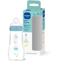 MAM Feel Good Glass Bottle Babyflasche | 0+ Monate | Stillfreundliche Milchflasche für Neugeborene | 94% Akzeptanz | Trinkflasche für Babys mit Sauger Gr. 1 | 260 ml | Wal