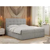 MKS Meble Boxspringbett mit Matratze, Bett mit Multipocket - Matratze und Topper Polsterbett mit Bettkasten und Kopfteil, ERNI ... - Hellgrau,