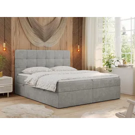 MKS Meble Boxspringbett mit Matratze, Bett mit Multipocket - Matratze und Topper Polsterbett mit Bettkasten und Kopfteil, ERNI ... - Hellgrau,