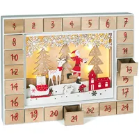 Brubaker Wiederverwendbarer Adventskalender aus Holz zum Befüllen - Weihnachtsmann im Wald mit LED-Beleuchtung - DIY Weihnachtskalender 35.5 x 6 x 27 cm