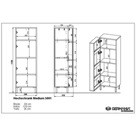 Germania GW-Topeka Midischrank 39 x 120 x 35 cm Weiß/Eiche