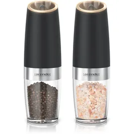 Arendo Salz/Pfeffermiihle Elektrische Salzmiihle & Pfeffermihhle, stufenlos einstellbar Batteriebetrieben, (2 Stiick), Edelstahl, Keramikmahlwerk, 2er LED, Kippsensor