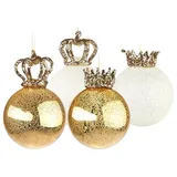 Brubaker Weihnachtskugel Set - King und Queen - 4 Premium Baumkugeln aus Glas - Gold und Glitzer mit Kronen - Christbaumschmuck König/Königin - Weihnachtsdeko Royal Duo
