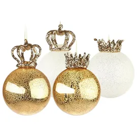 Brubaker Weihnachtskugel Set - King und Queen - 4 Premium Baumkugeln aus Glas - Gold und Glitzer mit Kronen - Christbaumschmuck König/Königin - Weihnachtsdeko Royal Duo