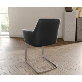 DeLife Freischwinger Xana-Flex mit Armlehnen Echt-Leder Schwarz Freischwinger flach Edelstahl Taschenfederkern,