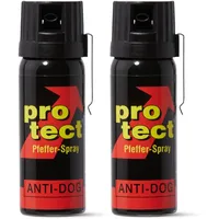 Pfefferspray PROTECT Anti-Dog Direktstrahl/Breitstrahl 15ml 40ml 50ml 63ml Tierabwehrspray zur Selbstverteidigung Reizstoffspray in verschiedenen Sprühvarianten (2X 50ml Breitstrahl mit Clip)