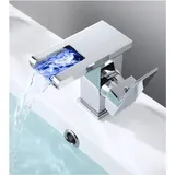 Start - Badmischer, RGB-Farbwechsel-Wasserfall, Waschbecken-Wasserhahn, Waschbecken-Wasserhahn, Einhebel-Toilettenmischer – kurzes Silber