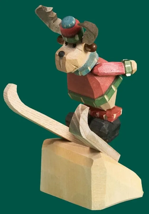 Preisvergleich Produktbild Weihnachtsfigur Holzfigur Elch Skispringer geschnitzt Höhe 9cm NEU