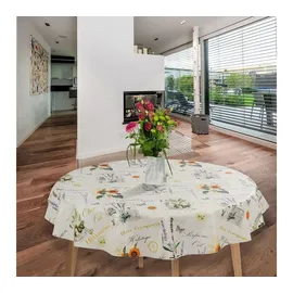 Laro Wachstuch-Tischdecke abwaschbar Rund 140 cm Beige