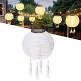 1Pcs Solar Lampions,LED Solar Lampions Garten Laterne,Lampions Außen Wetterfest Weiß,LED Lampion Solar Lichterkette Aussen,Solar Lampion Boho Style Weiß,Wasserdicht LED Solar Laterne Party Dekoration