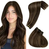 Hetto Echthaar Tressen Extensions Remy Tressen Extensions Echthaar Tressen Haarverlängerung Braun Echthaar Glatt #2/8 Dunkelster Highlights Leichtes Braun 100g