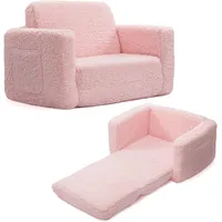 BEJOY Kinder-Sofa Aufklappen 2 in 1 Schlafsofa, Kindersessel, Sherpa Couch Rosa