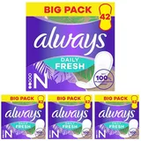 Always Daily Fresh Slipeinlagen Normal, mit 100% pflanzenbasierten Fasern, 42 Stück, ohne Duft (42 ks) (Packung mit 4)