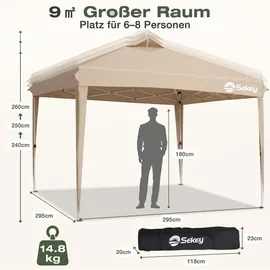 Sekey Faltpavillon 3 x 3 m inkl. 4 Seitenteile Schwarz/Khaki