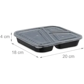Relaxdays Meal Prep Boxen, 24er Set, 3 Fächer, mikrowellengeeignet, wiederverwendbar, Kunststoff Essensbehälter, schwarz