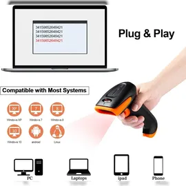 Tera Barcode-Scanner 1D 2D QR 3 in 1 Wireless 2.4 GHz/Bluetooth/USB Wired mit Ständer/Halterung, HW0001