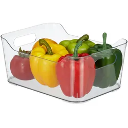 Relaxdays Kühlschrank Organizer, Lebensmittel Aufbewahrung, HBT 10,5 x 25 x 18 cm, Kühlschrankbox mit Griff, transparent