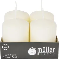 Müller Kerzen Stumpenkerze, vanille 2400624838 , 1 Packung = 4 Stück, (Ø x H): 48 x 62 mm