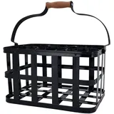 KUHEIGA Flaschenkorb Länge 32,5cm Flaschenträger Metall mit Holzgriff schwarz