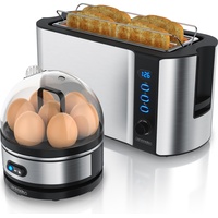Arendo 2-teiliges Frühstücksset, 7er Eierkocher & Langschlitz Toaster für