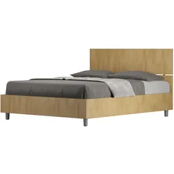 Französisches Doppelbett mit Container 140x190, gerades Kopfteil in Demas-Eiche