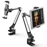 AboveTEK Tablet Halterung Verstellbare Tablet Ständer Aluminium iPad Ständer für iPad 4"-11", Geräte für Küche Nachttisch Büro Schreibtisch, mit Halterungsklemmen(Schwarz)