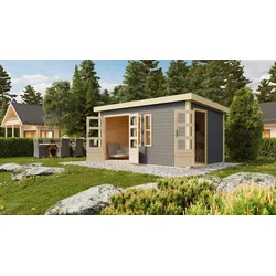 Gartenhaus KARIBU "Prenzlau", grau (terragrau, naturbelassen), ohne Fußboden, ohne Dacheindeckung, Holz, Gartenhäuser