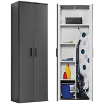 mokebo Besenschrank Schwarz, Holzwerkstoff, 4 Fächer, 60x180x34 cm, Waschküche, Mehrzweckschränke