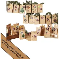 Adventskalender zum Befüllen - Tüten DIY Adventskalender 2024 zum Selbstbefüllen mit 24 Tüten, Stickern und Zahlen Aufkleber - Braun