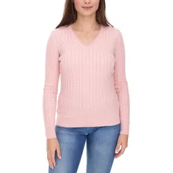 vestino Damen Strick-Pullover im Zopfmuster Baumwoll-Pullover Freizeit-Sweater 900609 Rosa - M