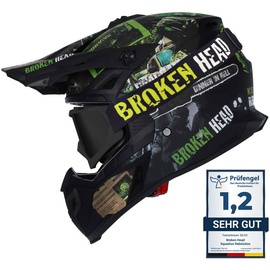 Broken Head Supermoto- & Motocross-Helm Resolution Grün + MX-2 Schwarz mit sc...