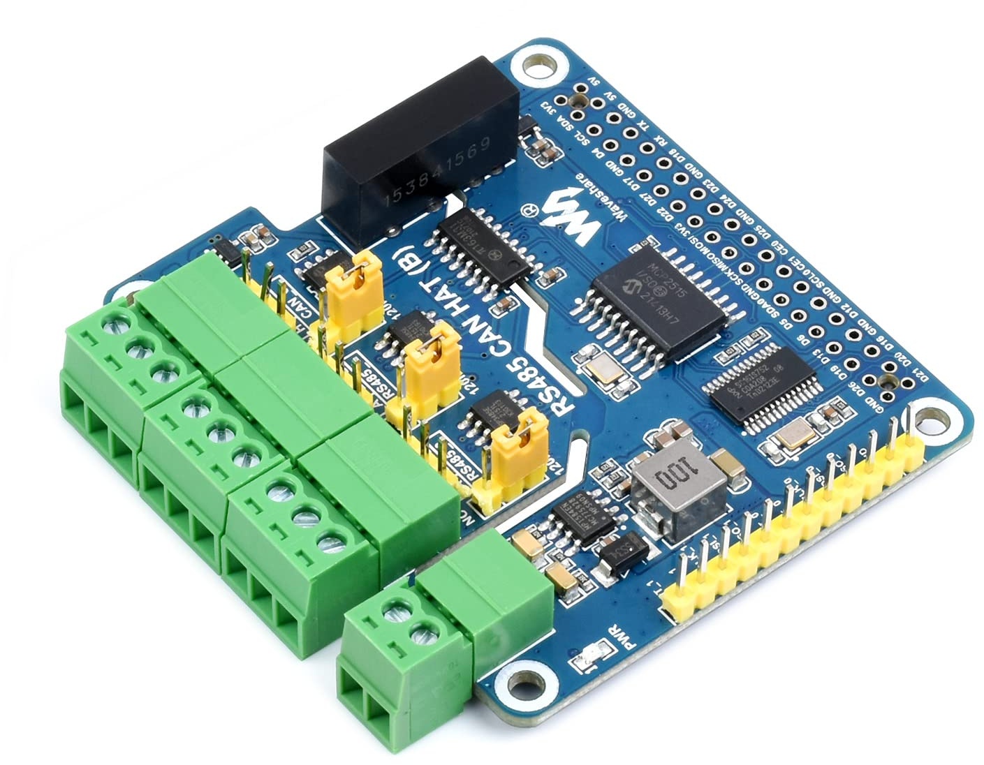 Waveshare Isolated RS485 CAN HAT (B) for Raspberry Pi 4B/3B+/3B/2B/B+/A+/Zero W/Zero WH,2-CH MCP2515 RS485 and 1-CH CAN Built-in Multiple Protection Circuits,SPI Communication