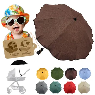 Sonnenschutz universal [Sonnenschirm für Kinderwagen] Buggy UV Schutz 50+ mit Universalhalterung biegsamer Schirm für Rund- und Ovalrohre verstellbar (meliert dunkelbraun)