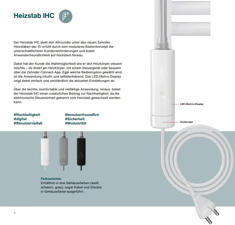 Zubehör Heizstab IHC L=510 Nennleistung 600 Watt, Weiß