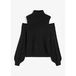 bonprix Grobstrick-Pullover schulterfrei, schwarz, 40/42 (M)
