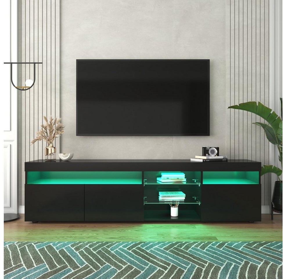 Sweiko Lowboard, Hochglanz-TV-Schrank mit LED-Beleuchtung, 180 x 35 x 45 cm schwarz
