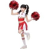 LOLANTA Mädchen Cheerleader Kostüm Schulkind Cheer Kostüm Outfit Karneval Kostüm(rot,152-164,Etikettengröße 160)