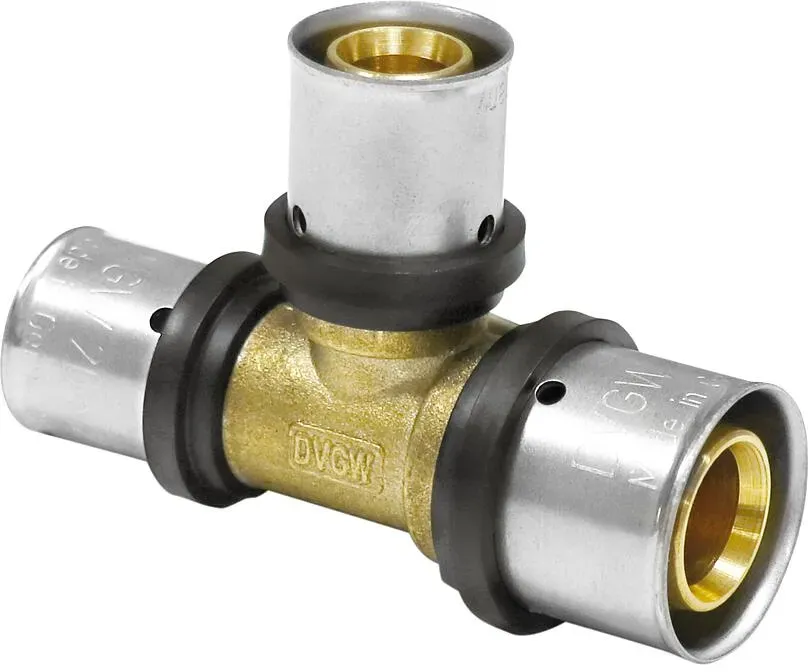 Pressfitting T-Stück reduziert - DVGW zertifiziert / Kontur TH (Ausführung: 63 - 63 - 40 mm)