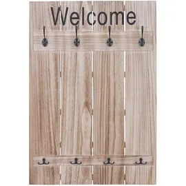 Mendler Garderobenpaneel HWC-C89 Welcome 91 x 60 cm Naturbraun