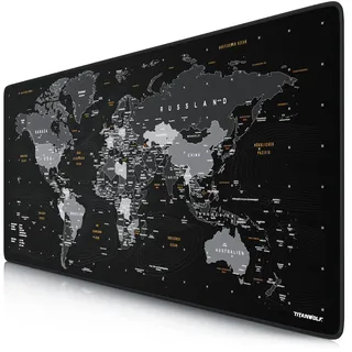 Titanwolf Gaming Mauspad XXL, glattes Stoffgewebe, Speed Mousepad 900 x 400mm große Fläche, Weltkarte deutsch