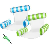 TravelHawk Wasserhängematte Set - 2 Stück - Aufblasbare Wasserhängematten mit 3 Seitenstützen und Pumpe, 2-in-1 Schwimmliege für Erwachsene und Kinder, ideal für Strand, Pool und See - Grün/Blau