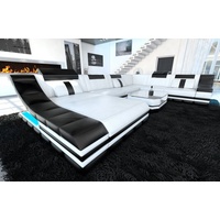 Sofa Dreams Wohnlandschaft Turino, XXL U Form Ledersofa mit LED, wahlweise mit Bettfunktion als Schlafsofa, Designersofa weiß