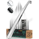 Robfox Metall Schuhlöffel Silber I 43cm LANG & EXTRA STABIL I Langer Schuhanzieher aus Edelstahl I kompakte Schuh Anziehhilfe I Schuhauszieher kurz - shoe horn I Edel mit Verpackung (Silber-Chrom)