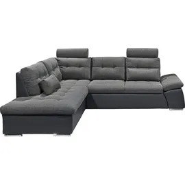 ed exciting design Ecksofa JAKARTA mit Bettfunktion, Kopfstützen Nierenkissen etc. schwarz