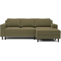 Selsey - Nalika L-förmiges Eckschlafsofa mit Stauraum, rechtsseitiger hydrophober Velours in Olivgrün